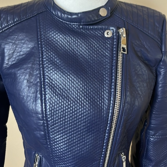 Guess Megan moto faux leather jacket.  Navy blue. Size XS.  Some wear. - Picture 2 of 8